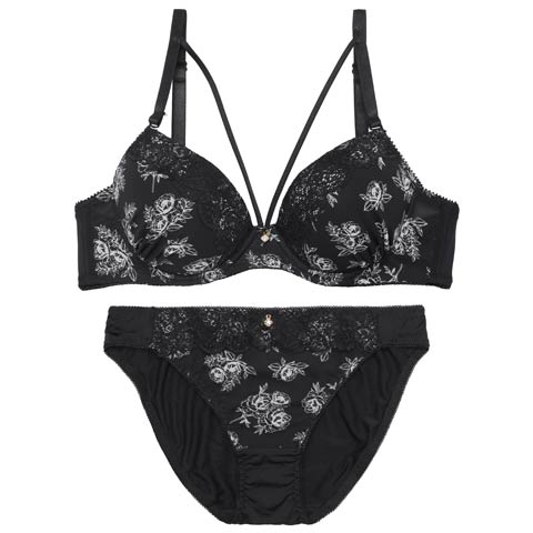 3/25新作!アンティークフラワーコードブラジャー&フルバックショーツ ［激売れ］(ブラック-B65/ショーツM)