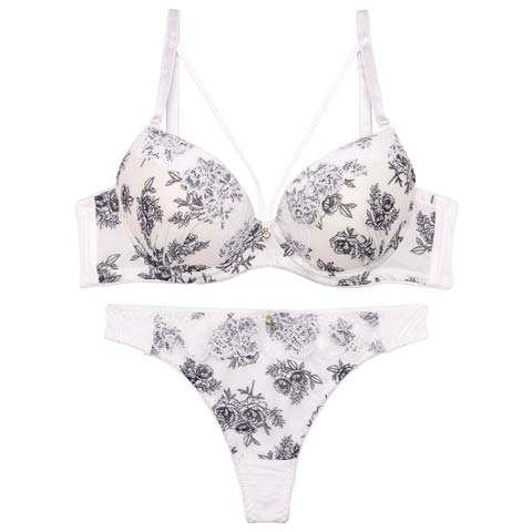 3/25新作!アンティークフラワーコードブラジャー&Tバックショーツ ［激売れ］(ホワイト-B65/ショーツM)