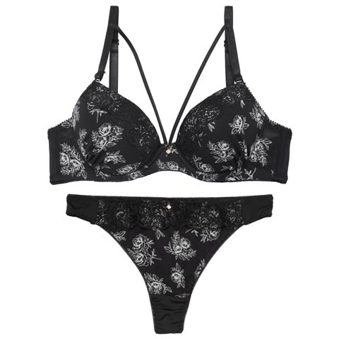 3/25新作!アンティークフラワーコードブラジャー&Tバックショーツ ［激売れ］(ブラック-B65/ショーツM)