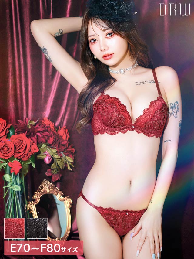 【EFサイズ】グレイスシャイニーエンブロイダリーブラジャー&フルバックショーツ