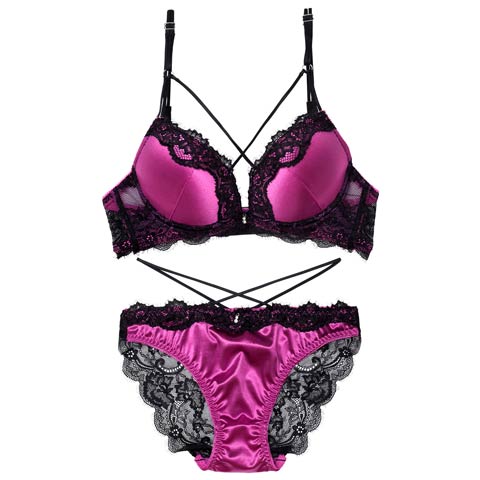 4/24新作!ディープレースクロスコードブラジャー&バック透けフルバックショーツ［激売れ］(パープル-B65/ショーツM)