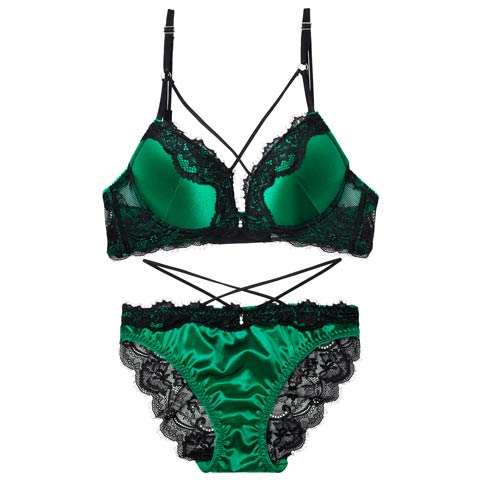 4/24新作!ディープレースクロスコードブラジャー&バック透けフルバックショーツ［激売れ］(グリーン-B65/ショーツM)