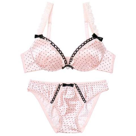 2/6新作!スウィートリボンドットブラジャー＆フルバックショーツ［激売れ］(ピンク-B65/ショーツM)