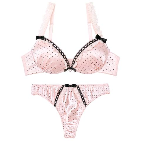2/6新作!スウィートリボンドットブラジャー＆Tバックショーツ［激売れ］(ピンク-B65/ショーツM)