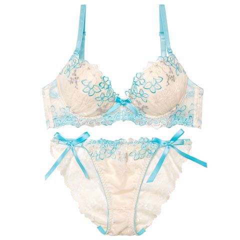 4/6新作!プリティビビットフルールブラジャー&サイド紐バック透けフルバックショーツ［激売れ］(サックス-B65/ショーツM)