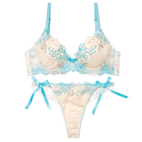 4/6新作!プリティビビットフルールブラジャー&サイド紐バック透けTバックショーツ［激売れ］(サックス-B65/ショーツM)