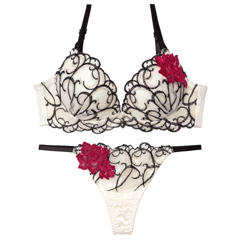 3/30新作!【三上悠亜着用】エレガントアシンメトリーブロッサムブラジャー&Tバックショーツ［激売れ］(オフホワイト-A70/ショーツM)