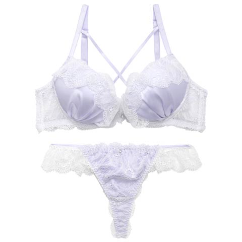 4/8新作!【かとゆり着用】ミルキーサテンレースブラジャー&バック透けTバックショーツ［激売れ］(パープル-A70/ショーツM)