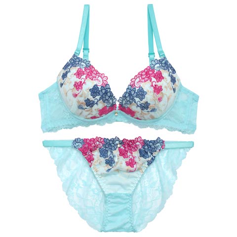 4/13新作!アラベスクビビッドブルームブラジャー&バック透けフルバックショーツ［激売れ］(ミント-A70/ショーツM)