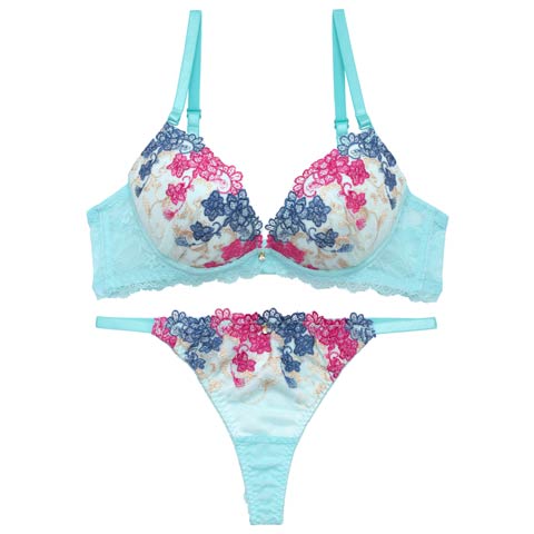 4/13新作!アラベスクビビッドブルームブラジャー&バック透けTバックショーツ［激売れ］(ミント-A70/ショーツM)