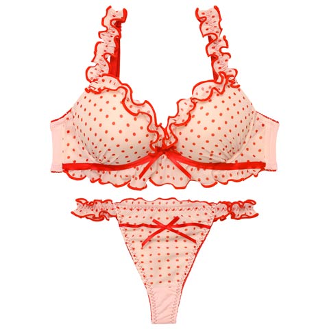 3/20新作!スウィーティドットフリルブラジャー&Tバックショーツ［激売れ］(レッド-B65/ショーツM)