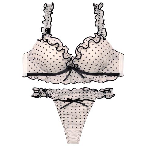 3/20新作!スウィーティドットフリルブラジャー&Tバックショーツ［激売れ］(ブラック-B65/ショーツM)