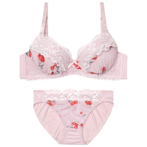 4/20新作!ガーリースウィートチェリーブラジャー&フルバックショーツ［激売れ］(パープル-B65/ショーツM)