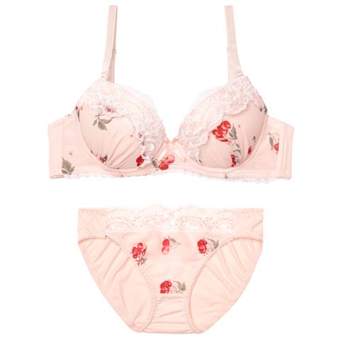 4/20新作!【EFサイズ】ガーリースウィートチェリーブラジャー&フルバックショーツ［大人気］(ピンク-E70/ショーツM)
