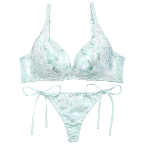 4/1新作!【かとゆり着用】エフェメラルバタフライロゼブラジャー&サイド紐Tバックショーツ［激売れ］(ミント-A70/ショーツM)