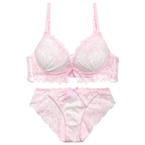 4/29新作!【かとゆり着用】パステルフラワーレースアップブラジャー&バック透けフルバックショーツ［激売れ］(ピンク-B65/ショーツM)