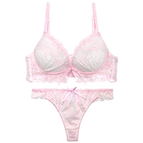 4/29新作!【かとゆり着用】パステルフラワーレースアップブラジャー&バック透けTバックショーツ［激売れ］(ピンク-B65/ショーツM)