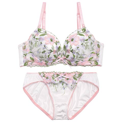 4/27新作!ピュアボタニカルフラワーブラジャー&フルバックショーツ［激売れ］(ピンク-B65/ショーツM)