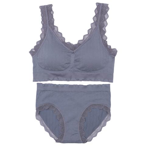 【5月頃再入荷決定★只今リクエスト募集中】【ノンワイヤー】ハーフトップレースブラジャー&フルバックショーツ［激売れ］(ブルー-ML)