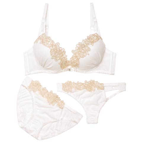 11/12新作!【3点セット】フルールケミカルレースブラジャー&フルバック&Tバックショーツ［大人気］(ホワイト-B65/ショーツM)