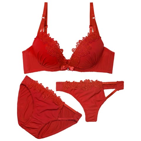 11/12新作!【3点セット】【EFサイズ】フルールケミカルレースブラジャー&フルバック&Tバックショーツ［大人気］(レッド-E65/ショーツM)