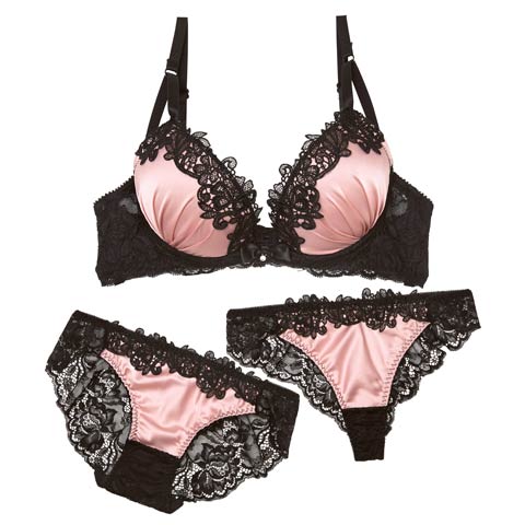 4/8新作!【3点セット】ノワールケミカルレースブラジャー&バック透けフルバック＆ハーフバックショーツ［大人気］(ピンク-B65/ショーツM)