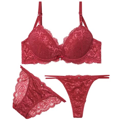 3/9新作!【三上悠亜着用】【3点セット】エレガントカシュクールレースブラジャー&バック透けフルバック&Tバックショーツ［大人気］(ローズ-B65/ショーツM)