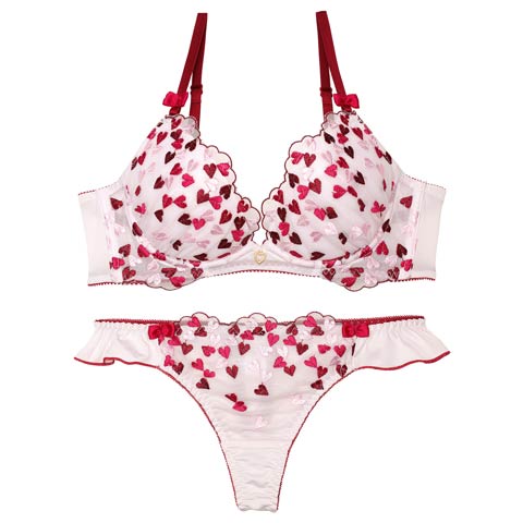 キューティーリボンハートブラジャー&Tバックショーツ［大人気］［Xmasセール］(ピンク-B65/ショーツM)