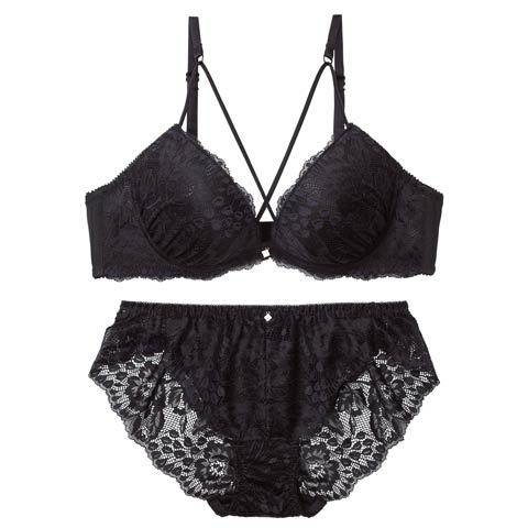 3/23新作!クラッシーフローラルレースブラジャー&バック透けフルバックショーツ ［激売れ］(ブラック-B65/ショーツM)