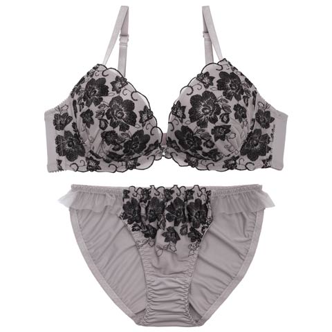 4/13新作!リッチディープローズブラジャー&フルバックショーツ［激売れ］(グレー-B65/ショーツM)
