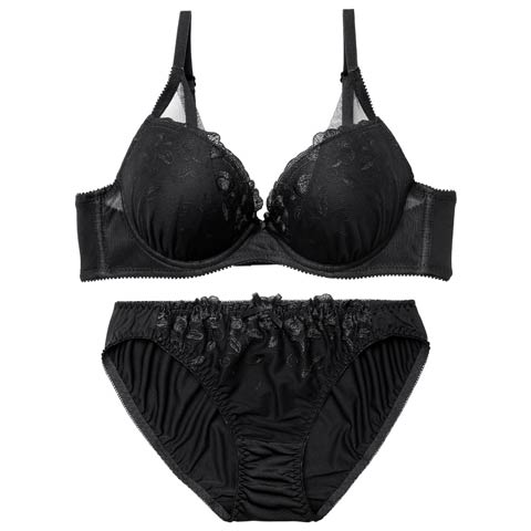 4/6新作!シアーチュールブーケブラジャー&フルバックショーツ［激売れ］(ブラック-B65/ショーツM)
