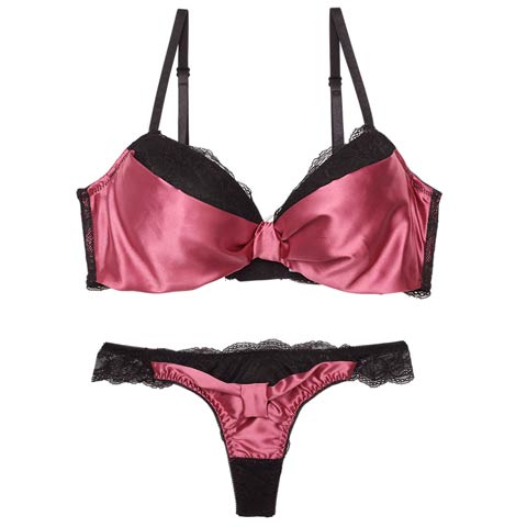 【三上悠亜着用】【EFサイズ】メルティーサテンリボン育乳脇高ブラジャー&バック透けTバックショーツ［大人気］(ピンク-E65/ショーツM)