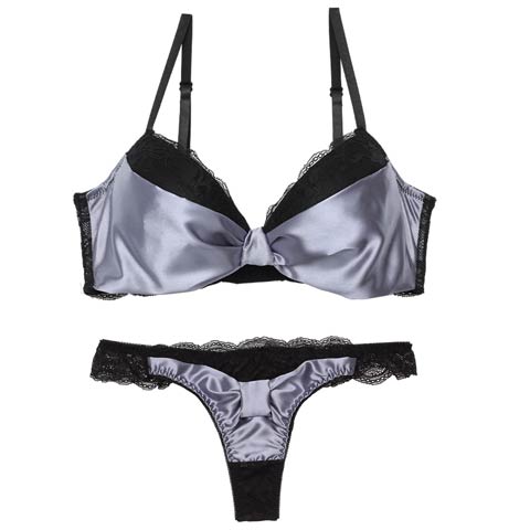 【三上悠亜着用】【EFサイズ】メルティーサテンリボン育乳脇高ブラジャー&バック透けTバックショーツ［大人気］(ブルー-E65/ショーツM)