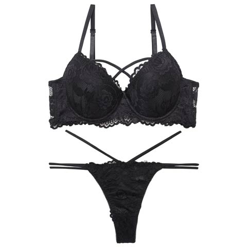 11/6再販!【三上悠亜着用】【EFサイズ】ローズレーシィストリング育乳脇高ブラジャー&バック透けTバックショーツ［大人気］(ブラック-E65/ショーツM)