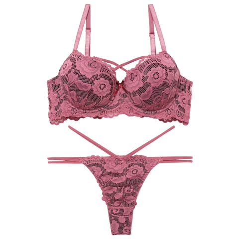 11/6再販!【三上悠亜着用】【EFサイズ】ローズレーシィストリング育乳脇高ブラジャー&バック透けTバックショーツ［大人気］(ピンク-E65/ショーツM)