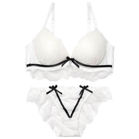 シャルムリボンレーシィブラジャー&バック透けフルバックショーツ［激売れ］(ホワイト-A65/ショーツM)