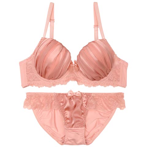 10/9再販!シャイニーストライプレースブラジャー&フルバックショーツ［激売れ］［週末セール］(ピンク-A65/ショーツM)