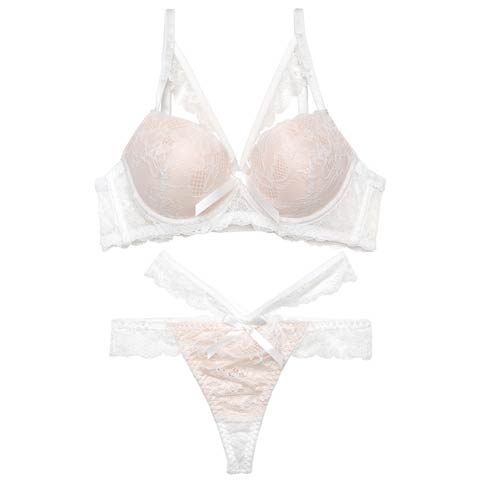 【EFサイズ】ラディアントコードレース育乳脇高ブラジャー&バック透けTバックショーツ［大人気］(ホワイト-E65/ショーツM)