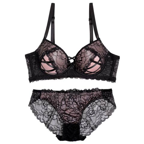 【EFサイズ】ビタースウィートレース育乳脇高ブラジャー&バック透けフルバックショーツ［大人気］(ダスティピンク-E65/ショーツM)