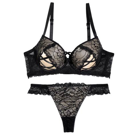 【EFサイズ】ビタースウィートレース育乳脇高ブラジャー&バック透けTバックショーツ［大人気］(シャンパンゴールド-E65/ショーツM)