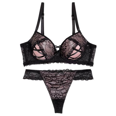 【EFサイズ】ビタースウィートレース育乳脇高ブラジャー&バック透けTバックショーツ［大人気］(ダスティピンク-E65/ショーツM)