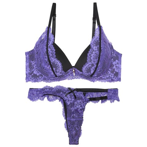 【12月頃再入荷決定★只今リクエスト募集中】【EFサイズ】ディープグラマラスレーシィ育乳脇高ブラジャー&バック透けTバックショーツ［大人気］(パープル-E65/ショーツM)