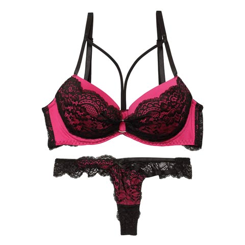 センシュアルネオンリングコード育乳脇高ブラジャー&バック透けTバックショーツ［激売れ］［週替］[スーパーセール](ローズピンク-A65/ショーツM)