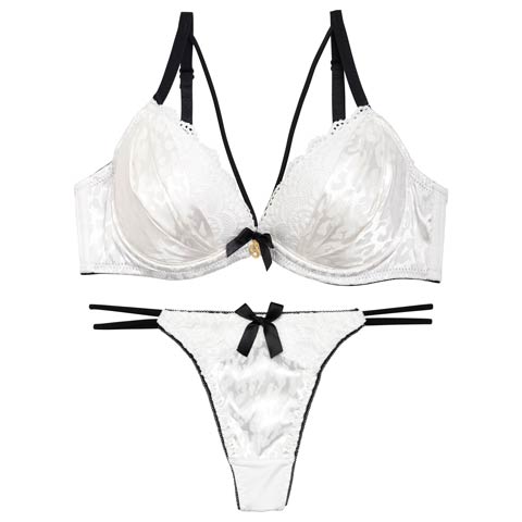 【三上悠亜着用】モノトーンレオパード柄ストラッピーブラジャー&Tバックショーツ［激売れ］［週替］[スーパーセール](ホワイト-A65/ショーツM)