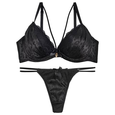 【三上悠亜着用】モノトーンレオパード柄ストラッピーブラジャー&Tバックショーツ［激売れ］［週替］[スーパーセール](ブラック-A65/ショーツM)