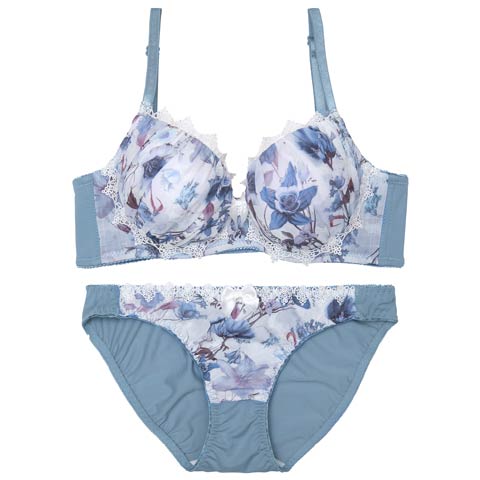 ヘブンリーフルール育乳脇高ブラジャー&フルバックショーツ［激売れ］［12H限定2］(ブルー-A65/ショーツM)