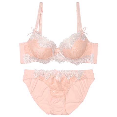 10/25再販!ラブリーケミカルレース育乳脇高ブラジャー&フルバックショーツ［激売れ］(ピンク-A65/ショーツM)