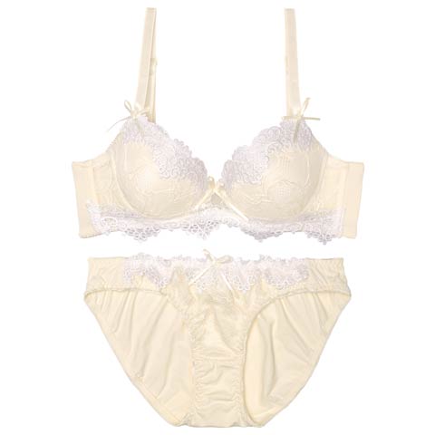 10/25再販!ラブリーケミカルレース育乳脇高ブラジャー&フルバックショーツ［激売れ］(アイボリー-A65/ショーツM)