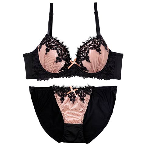 ゴシックケミカルレース育乳脇高ブラジャー&フルバックショーツ［激売れ］［週末セール］(ピンク-A65/ショーツM)