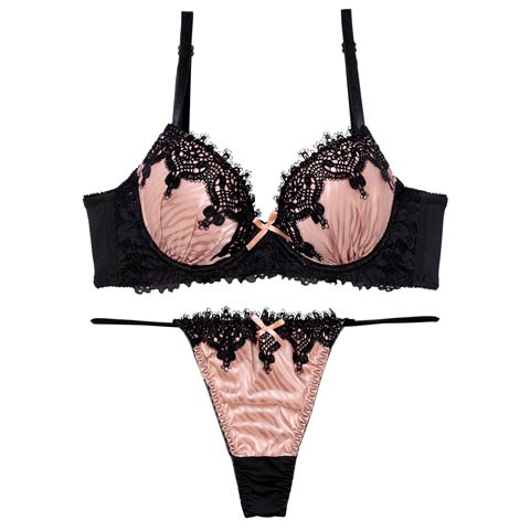 【EFサイズ】ゴシックケミカルレース育乳脇高ブラジャー&Tバックショーツ［大人気］(ピンク-E65/ショーツM)